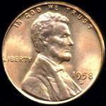 1958 D US penny, Lincoln wheat