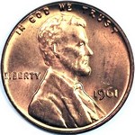 1961 P US penny, Lincoln memorial