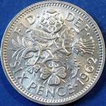 1962 UK sixpence value, Elizabeth II