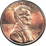 1992 D US penny, Lincoln memorial