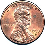 1993 D US penny, Lincoln memorial