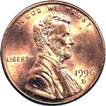 1996 D US penny, Lincoln memorial