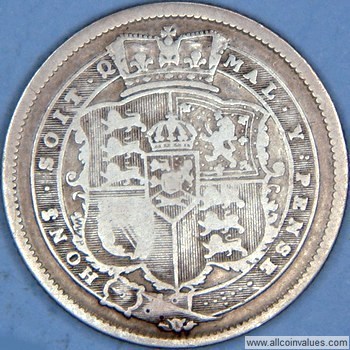 1820 UK shilling value, George III, I over S