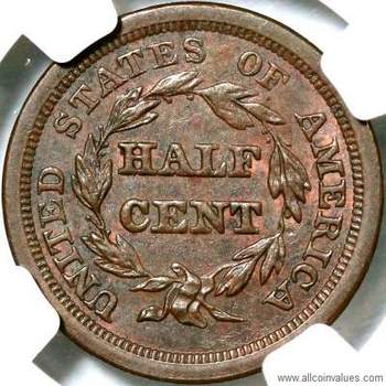 United States 1851 U.S. Mint Coin, Braided Hair Half Cent, U.S.