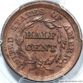 1853 US half cent value, Braided Hair