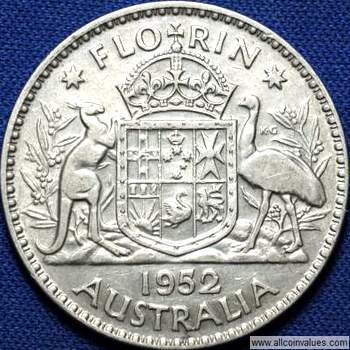 Perle øje Temerity 1952 Australian florin value
